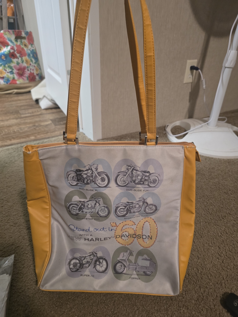 Vintage Harley-Davidson Yellow Graphic Tote Bag